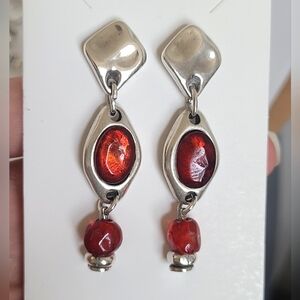 Vidda Spain Chunky Boho Sterling Silver Red Agate Crystal Drop Dangle Earrings
